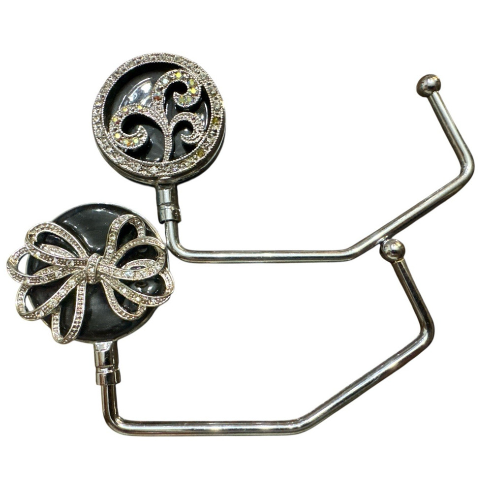 SPRING STREET CRYSTAL PURSE HOOK SET 2 HANDBAG HOLDER BLACK ENAMEL NEW